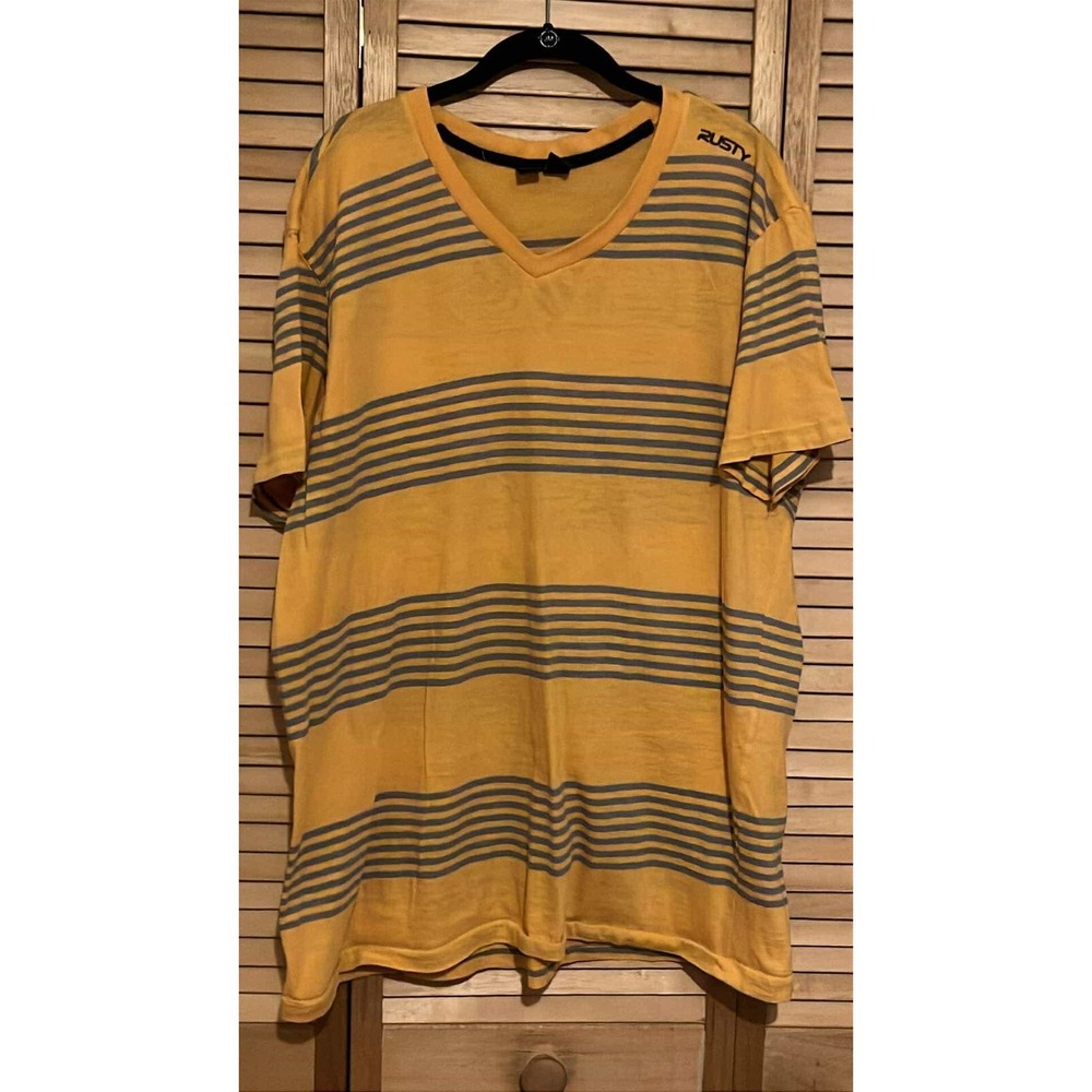 Rusty Vintage Yellow Gray Striped‎ T Grunge Skater Gorpcore Streetwear